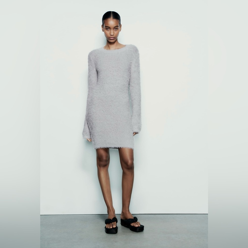 Zara feathered soft knit mini dress